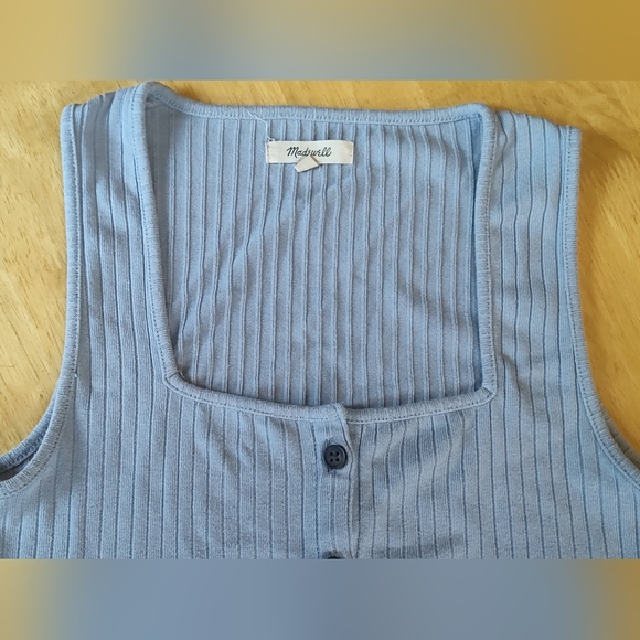 MADEWELL‎ Ribbed Button-Front Crop Tank Terrace Blue Small Square Neckline - Picture 11 of 12